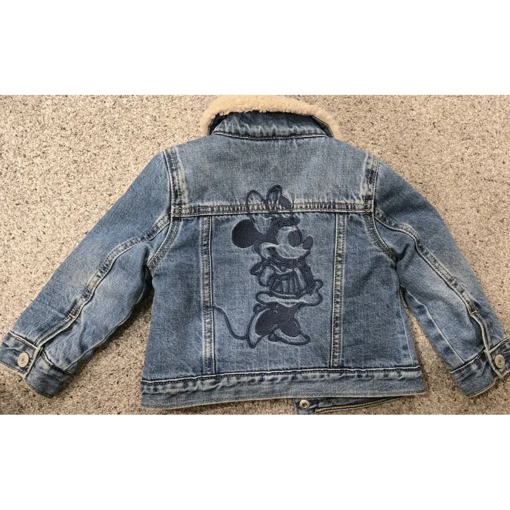 Baby Gap Girls Size 2 Disney Minnie Mouse Fleece Sherpa Denim Fancy Jean Jacket